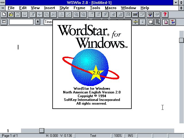 WordStar for Windows 2.0 - Splash
